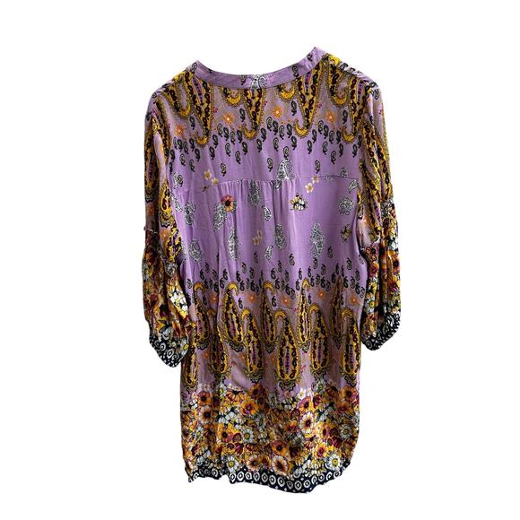 Fig And Flower Anthropologie Purple Paisley Floral Boho Peasant Top Size XL - Picture 2 of 6